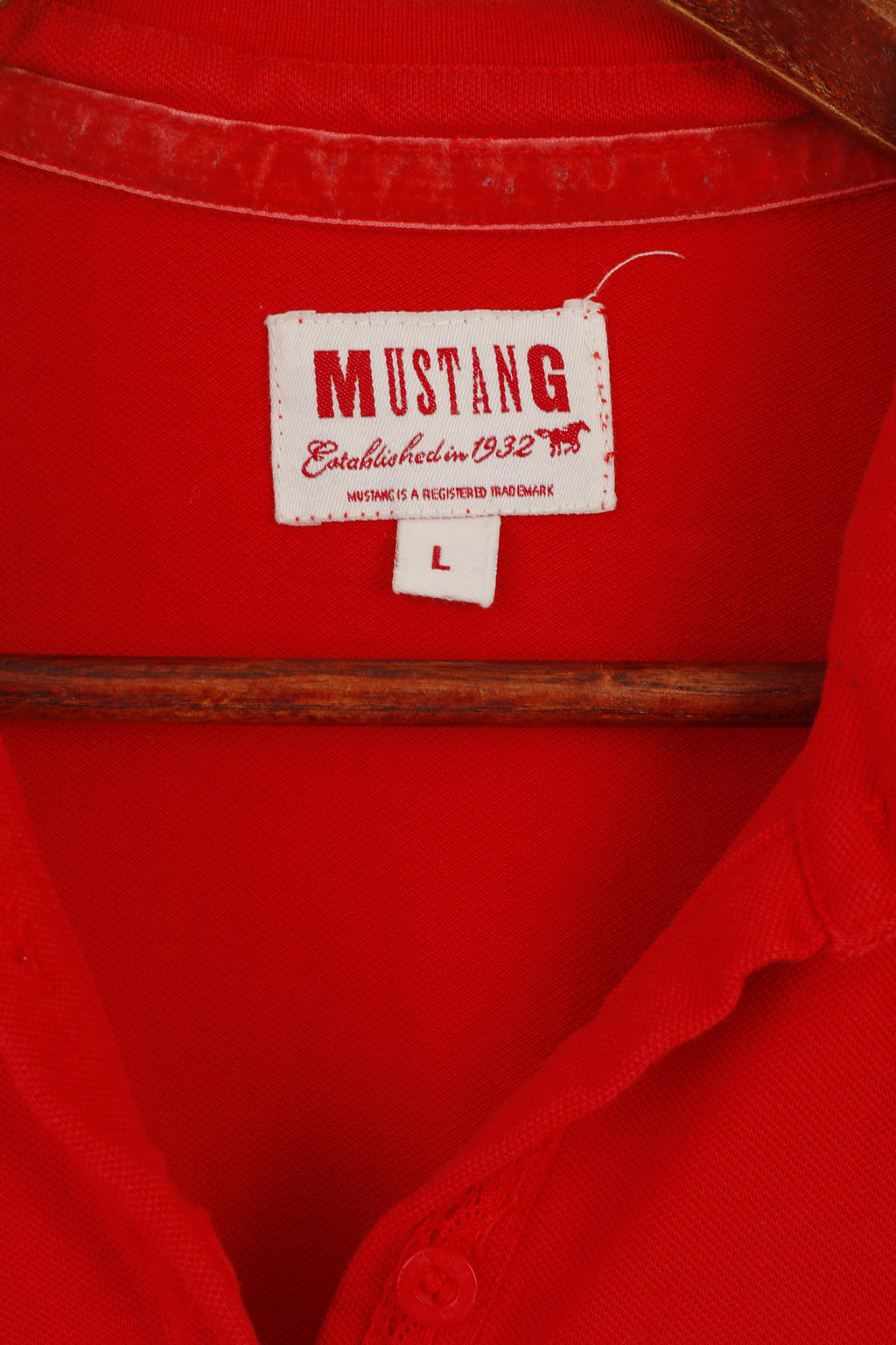 Mustang Femmes L Polo Rouge Coton Stretch Manches Courtes Vintage Classique Haut