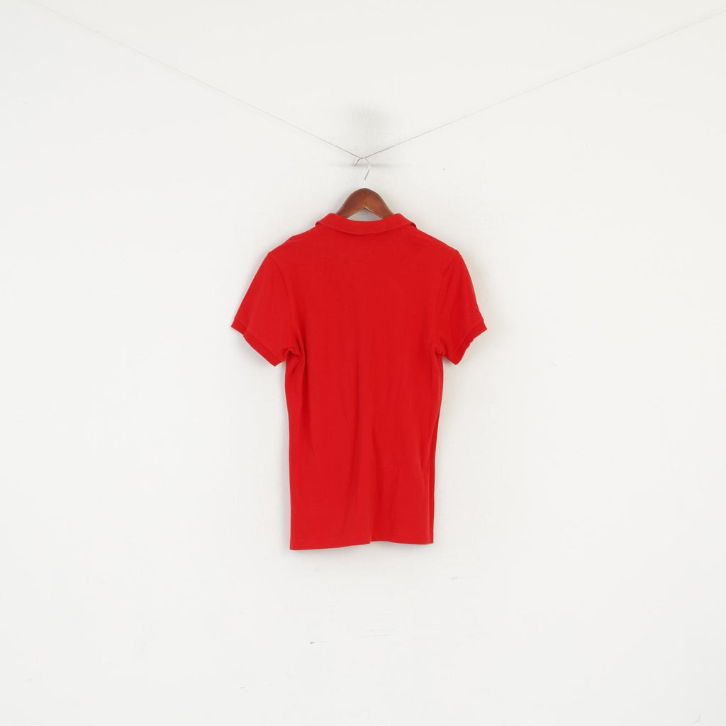 Mustang Femmes L Polo Rouge Coton Stretch Manches Courtes Vintage Classique Haut