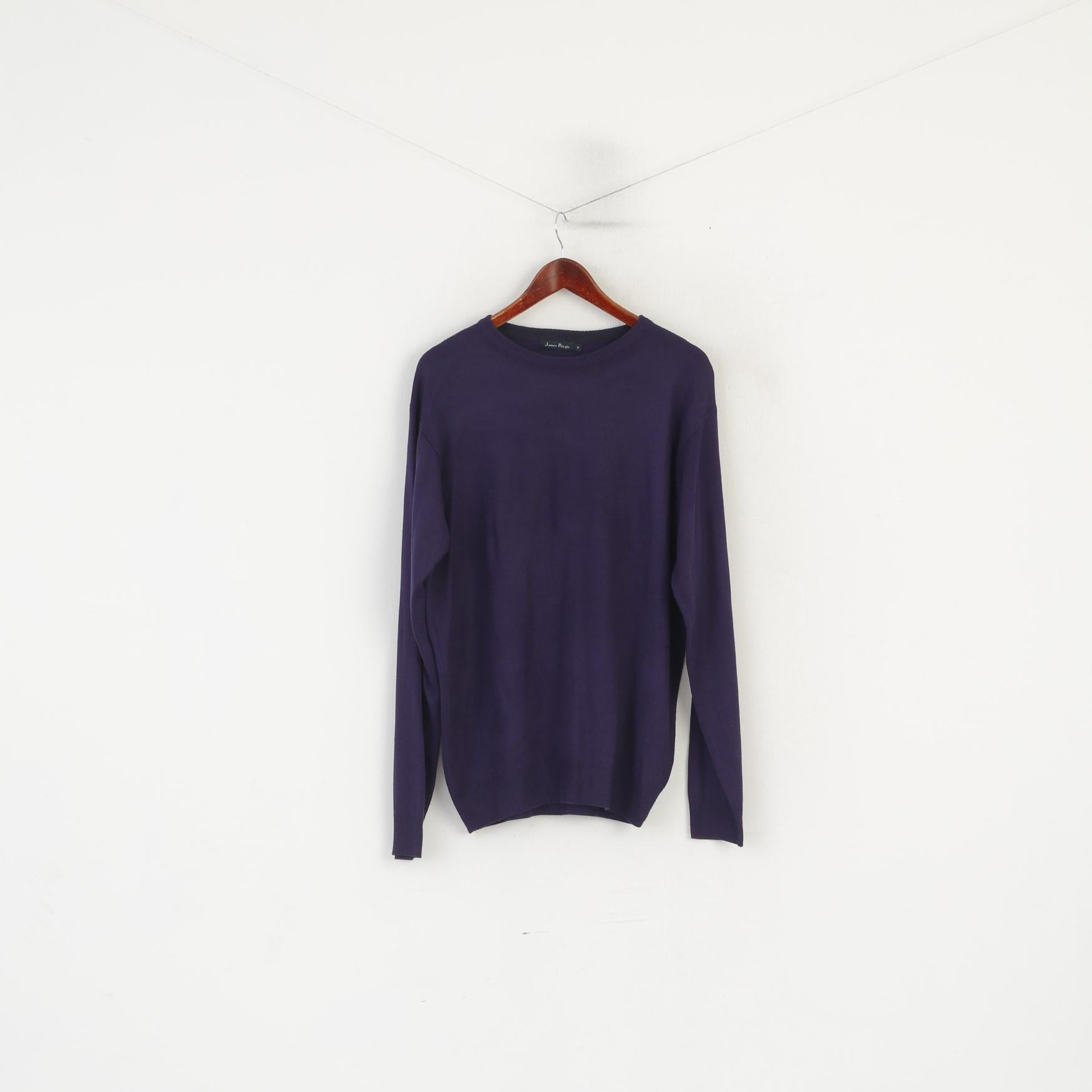 James Pringle Men M Jumper Purple Acrylic Crew Neck Soft Plain Sweater