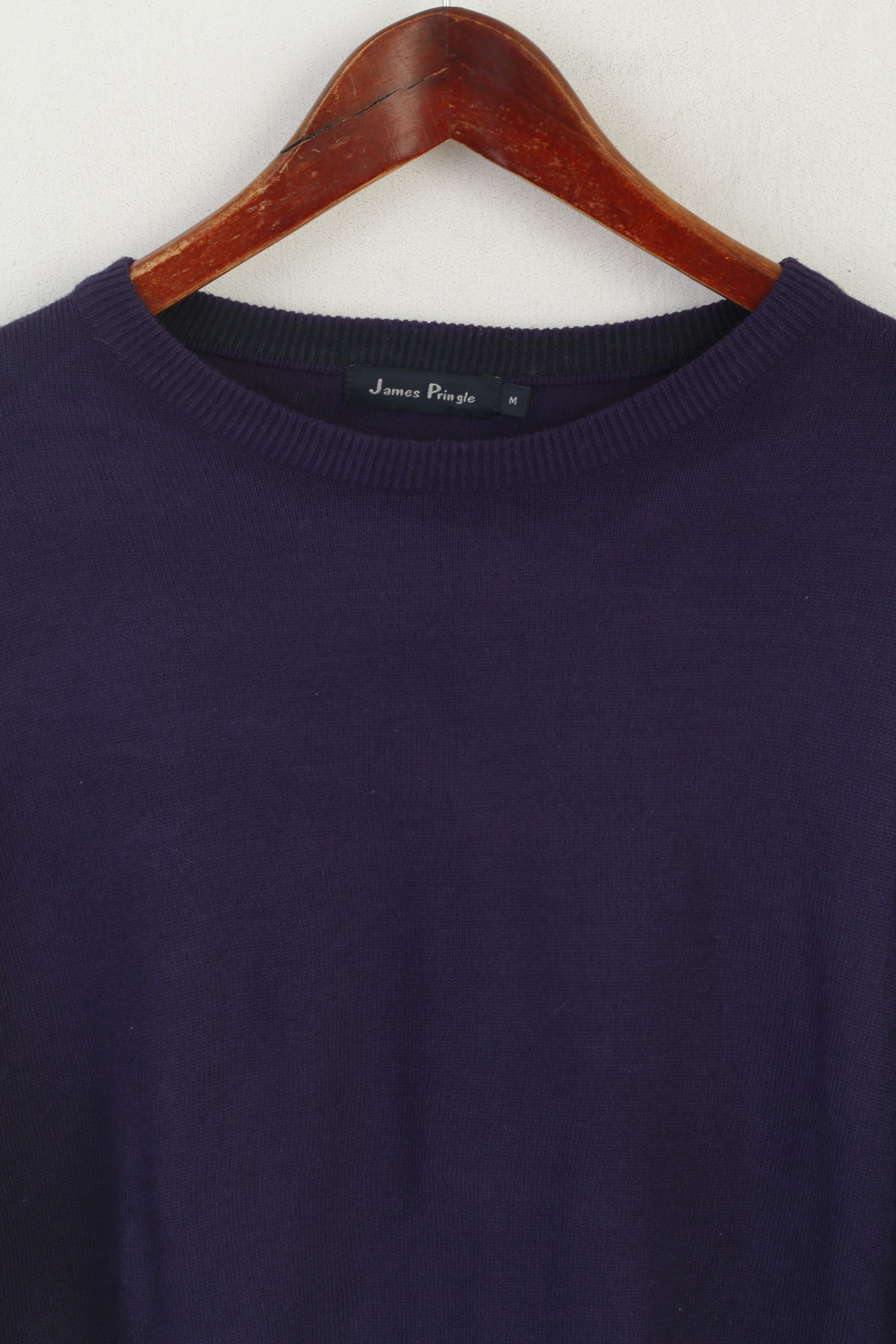 James Pringle Men M Jumper Purple Acrylic Crew Neck Soft Plain Sweater