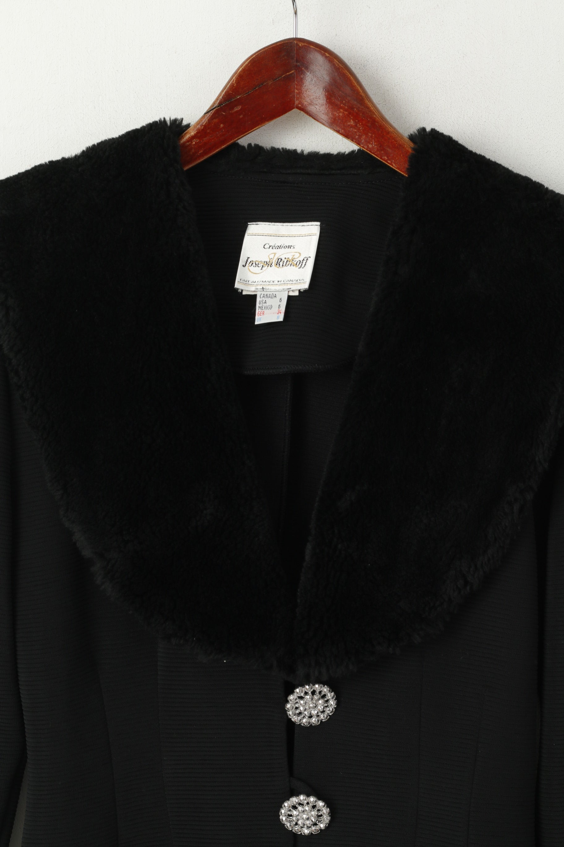 Joseph Ribkoff Giacca da donna 6 8 S Giacca nera elegante con collo in pelliccia acrilica e spalline