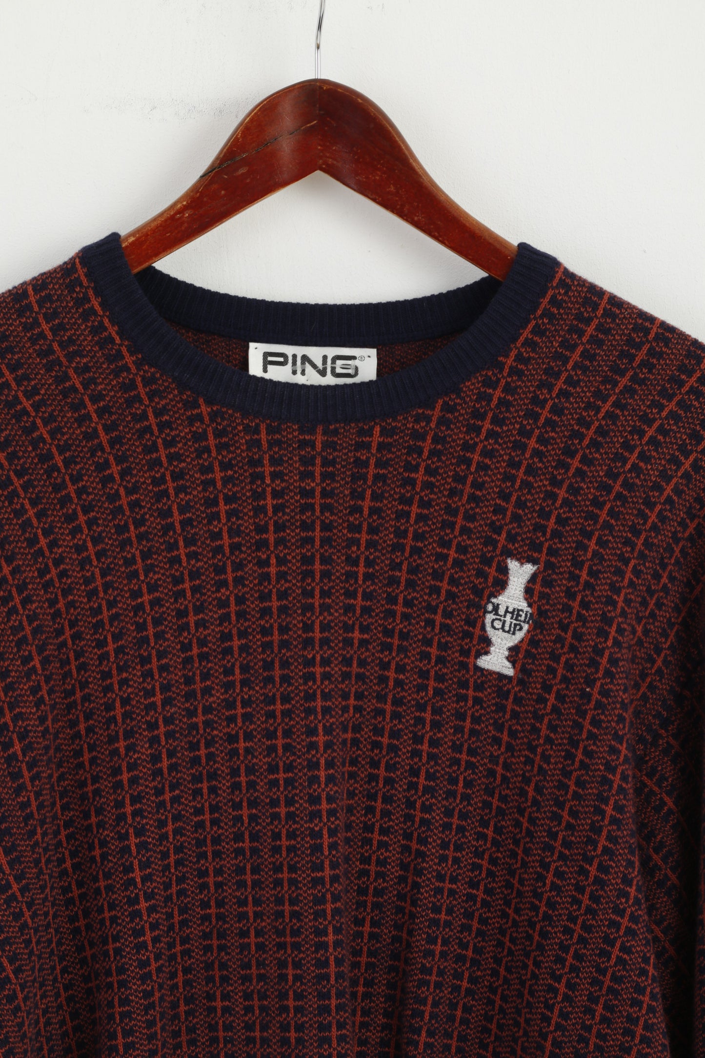 Ping Men 40 S Jumper Navy Solheim Cup Golf Knit Scotland Wool Blend Sweater
