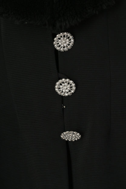 Joseph Ribkoff Femmes 6 8 S Blazer Noir Élégant Acrylique Col De Fourrure Épaulettes Veste