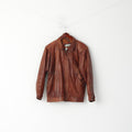 DENNIS Femme 38 M Veste Marron Délavé Cuir Vintage Zip Up Raglan Sleeve Top