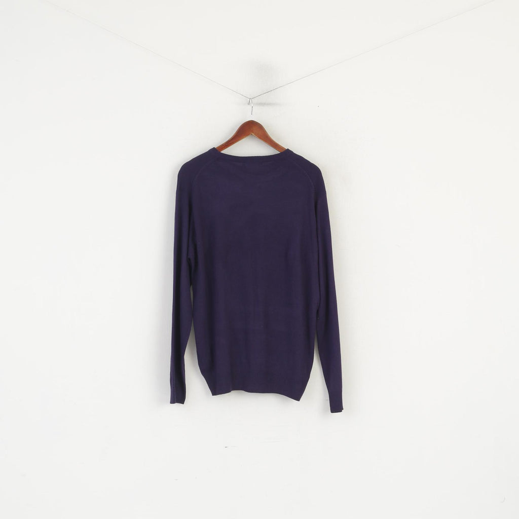 James Pringle Men M Jumper Purple Acrylic Crew Neck Soft Plain Sweater
