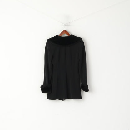 Joseph Ribkoff Femmes 6 8 S Blazer Noir Élégant Acrylique Col De Fourrure Épaulettes Veste