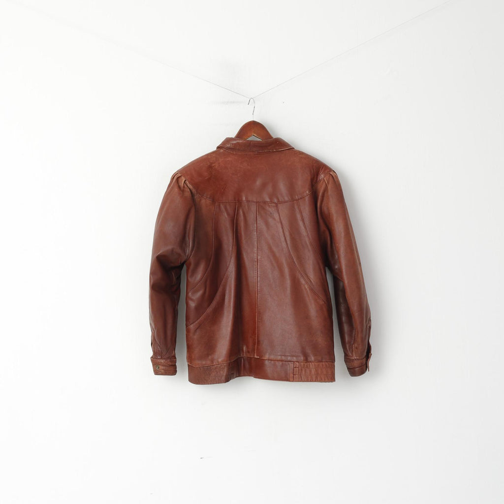 DENNIS Femme 38 M Veste Marron Délavé Cuir Vintage Zip Up Raglan Sleeve Top