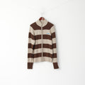 Animal Men M Pull Marron Mélange de Laine Rayé Logo Fit Cardigan À Fermeture Éclair Complète