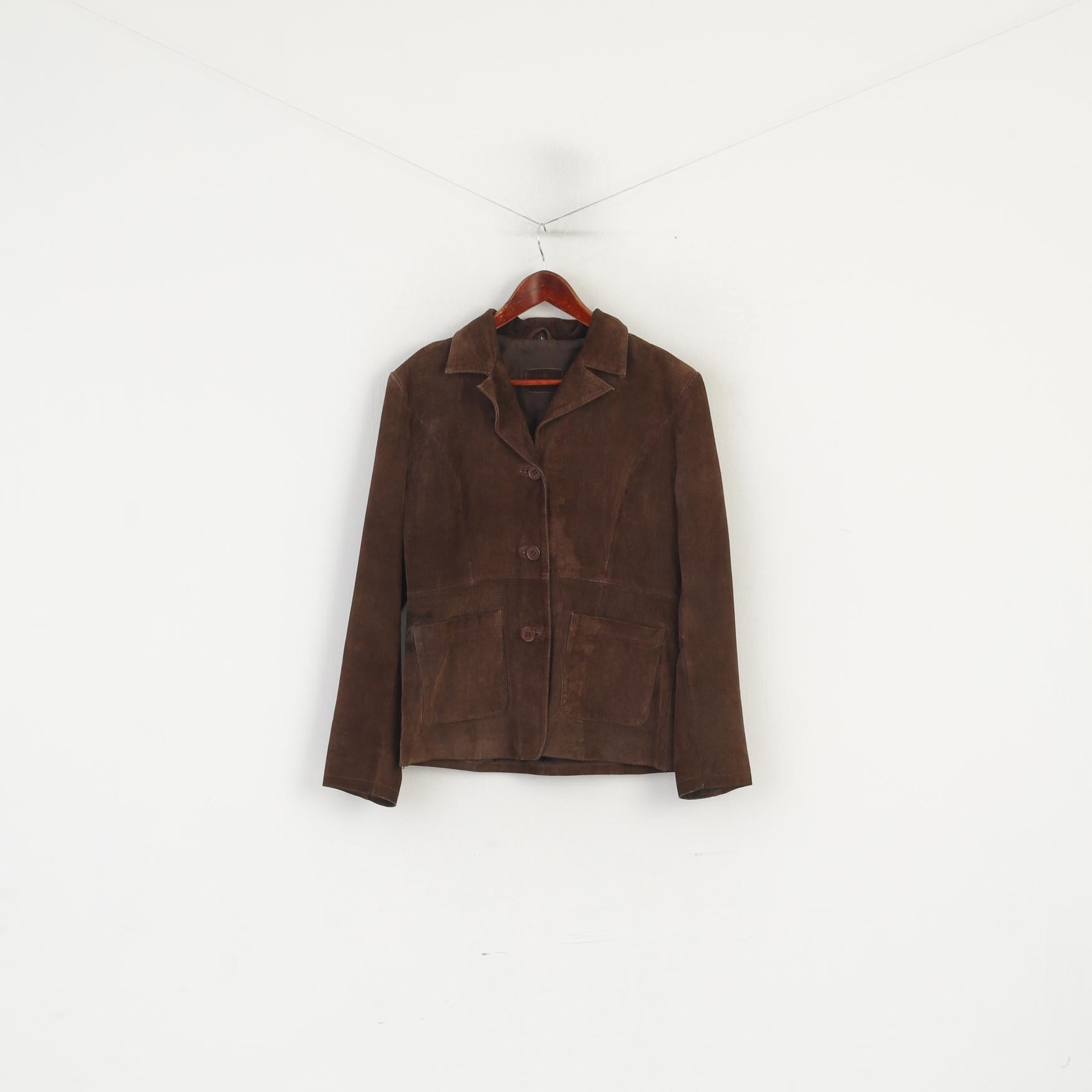 Sybilla Women L Jacket Brown Leather Suede Vintage Two Pockets Spain Fit Top