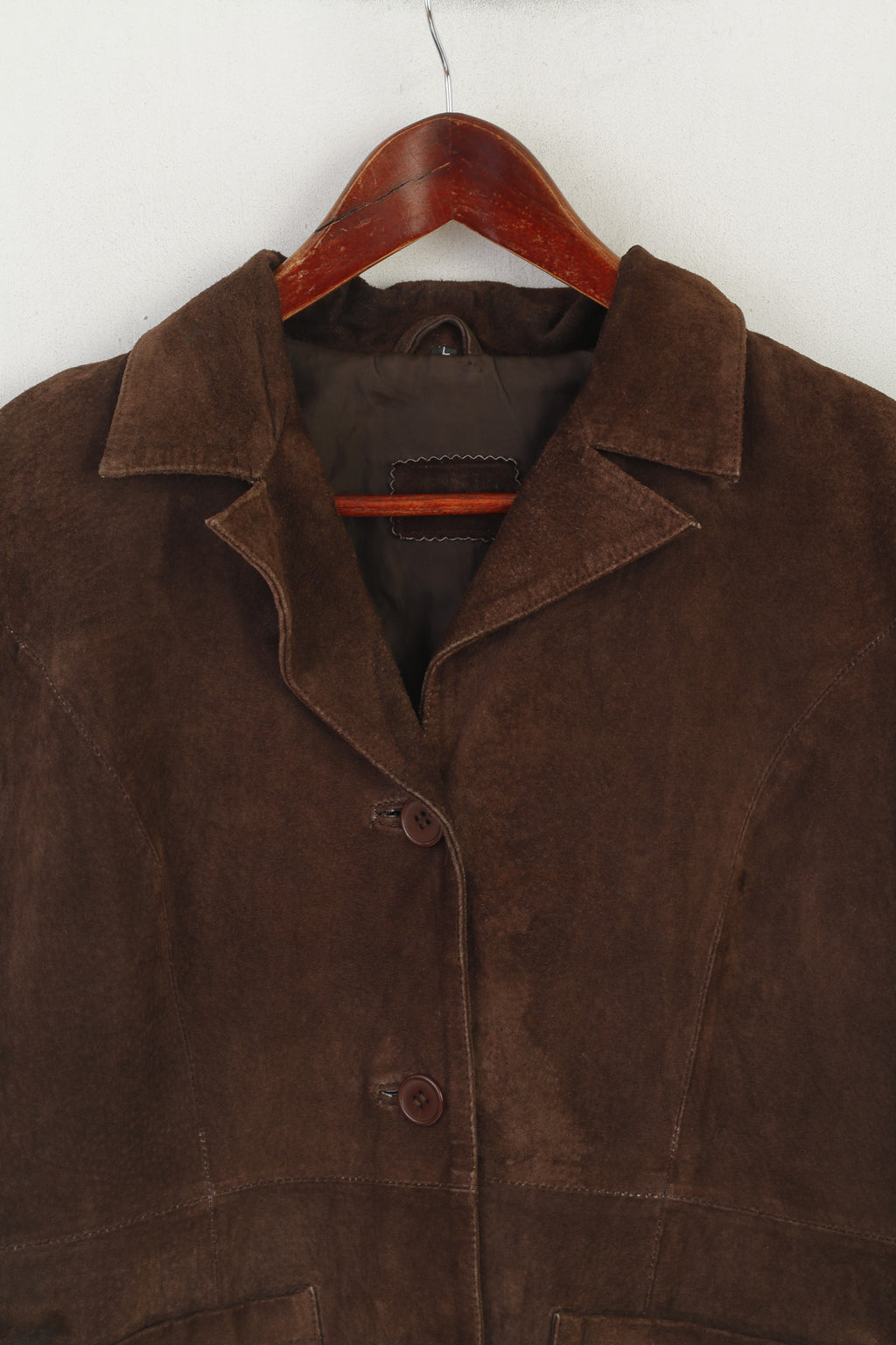 Sybilla Women L Jacket Brown Leather Suede Vintage Two Pockets Spain Fit Top