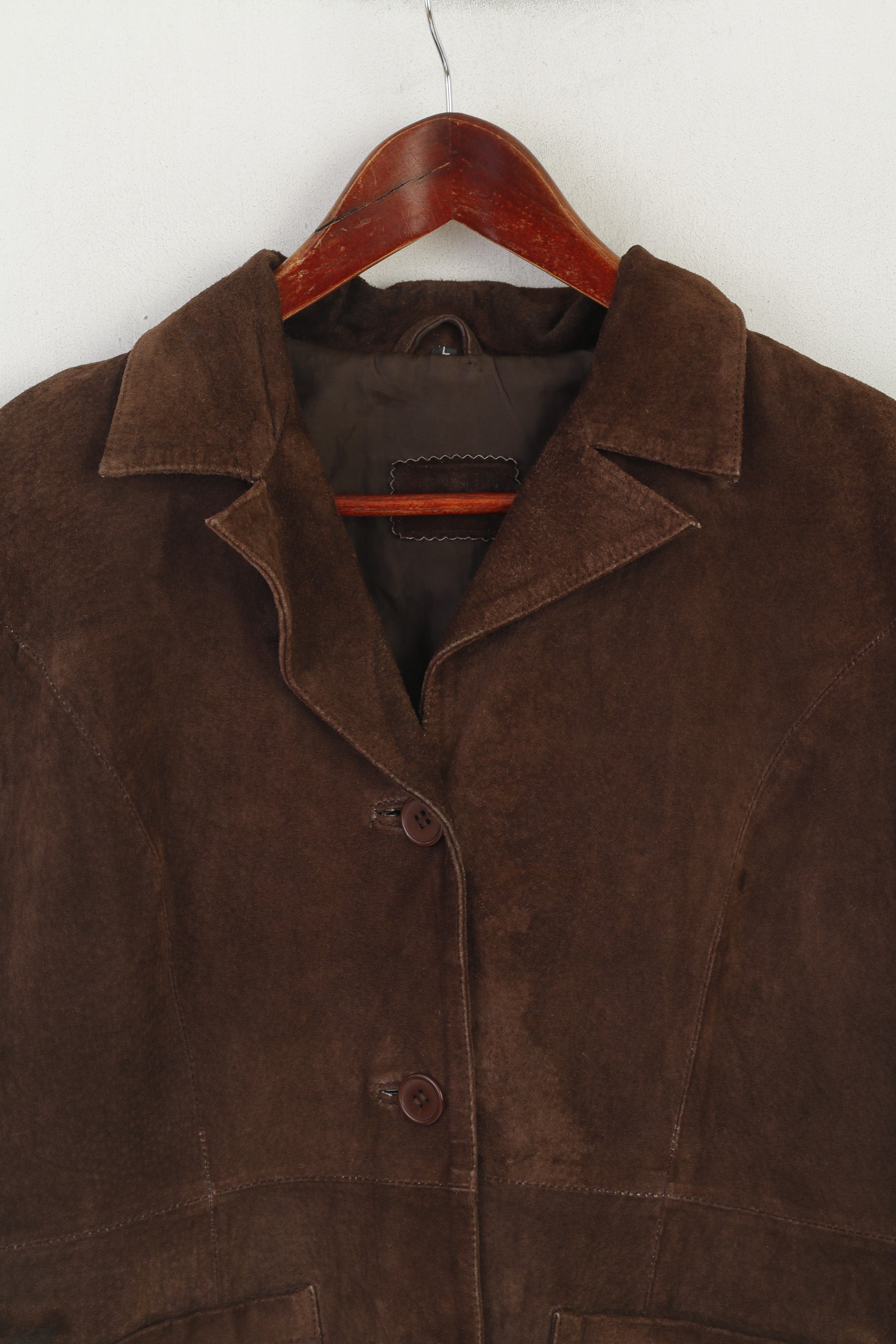 Sybilla Women L Jacket Brown Leather Suede Vintage Two Pockets Spain Fit Top