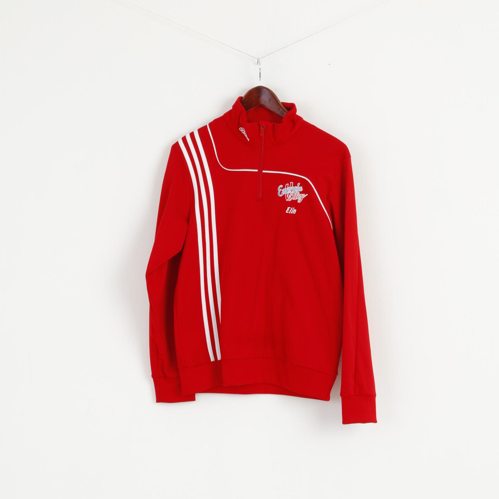 Adidas Women M 168 Sweatshirt Red Eneryda Volley Zip Neck Active Top