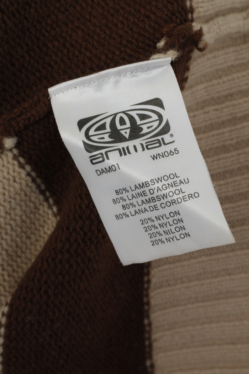 Animal Men M Pull Marron Mélange de Laine Rayé Logo Fit Cardigan À Fermeture Éclair Complète