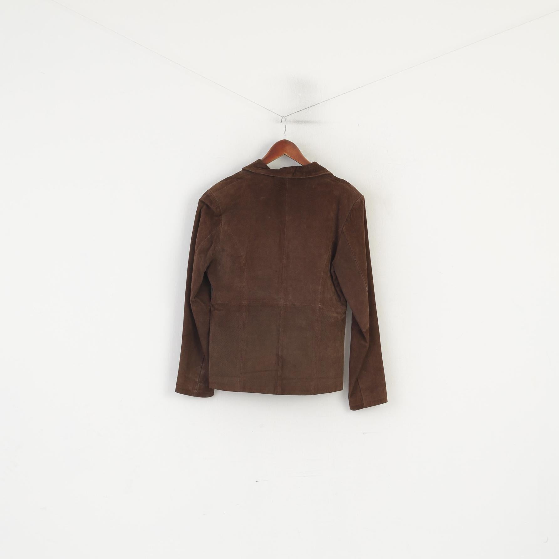 Sybilla Women L Jacket Brown Leather Suede Vintage Two Pockets Spain Fit Top