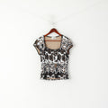 Joseph Ribkoff Women L 14 Shirt Black Floarl Sequins Elegant Ornate Cropped Top
