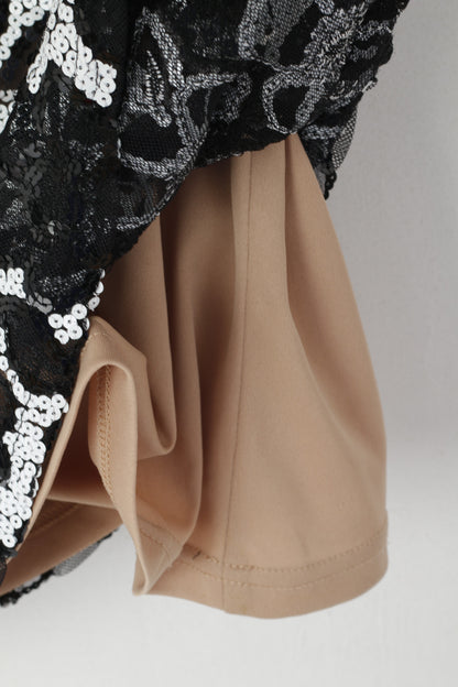 Joseph Ribkoff Women L 14 Shirt Black Floarl Sequins Elegant Ornate Cropped Top
