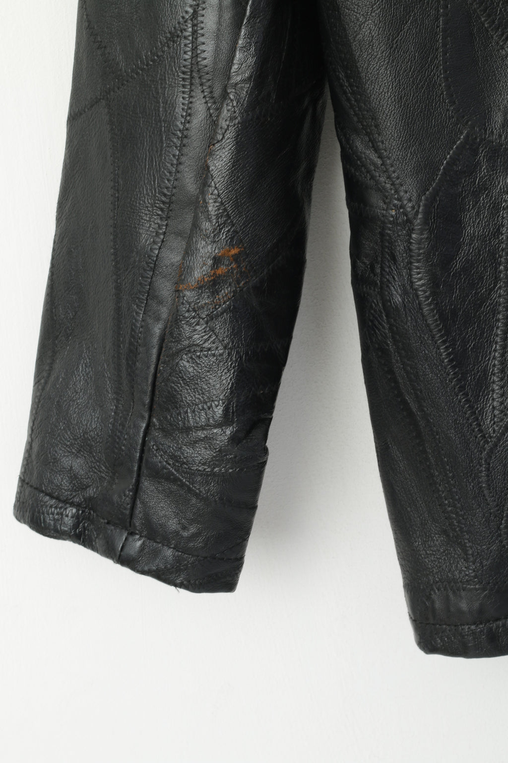 Leather Works Veste XXL pour femme en cuir noir avec patchwork et fermeture éclair complète