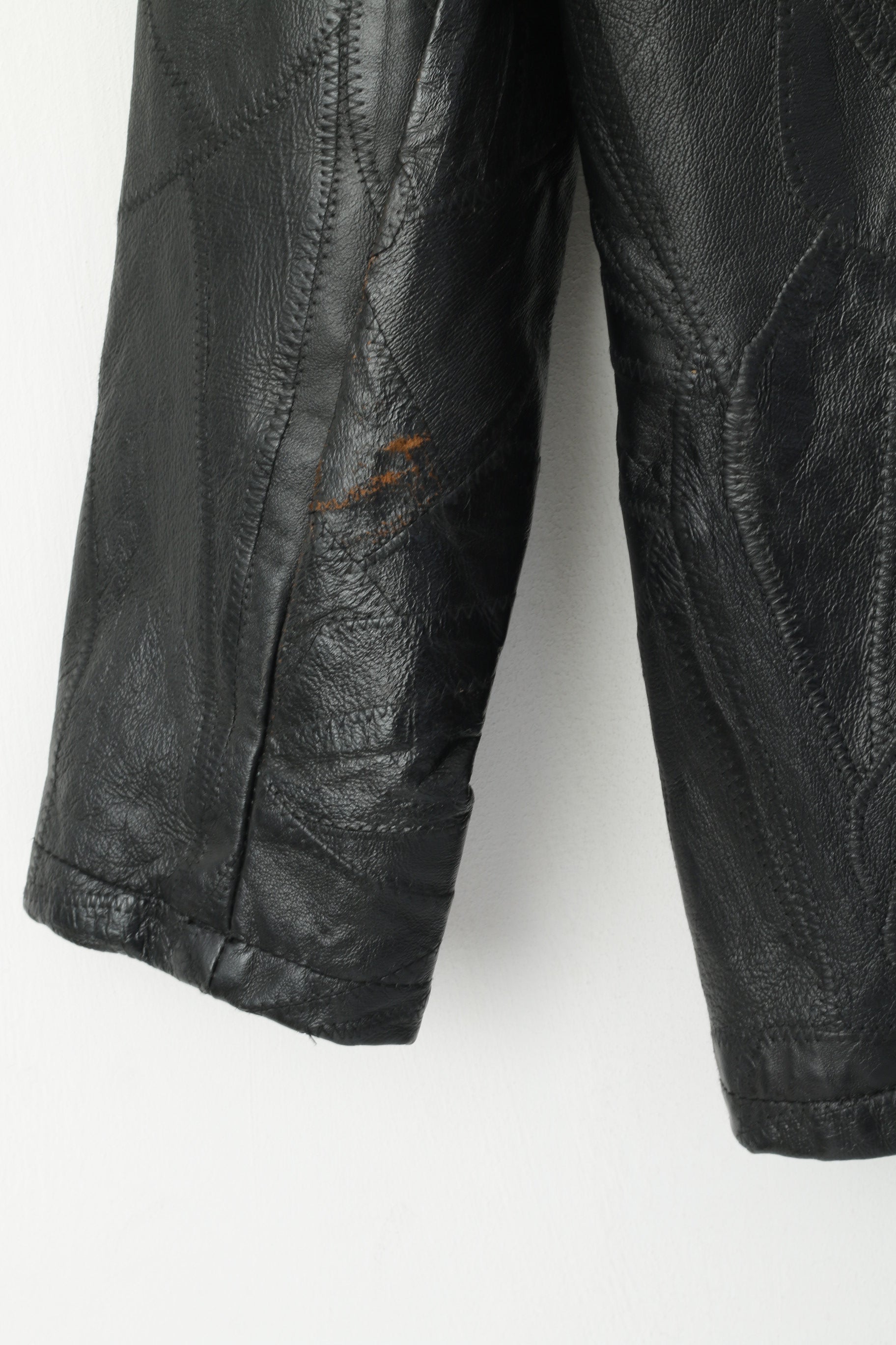 Leather Works Veste XXL pour femme en cuir noir avec patchwork et fermeture éclair complète