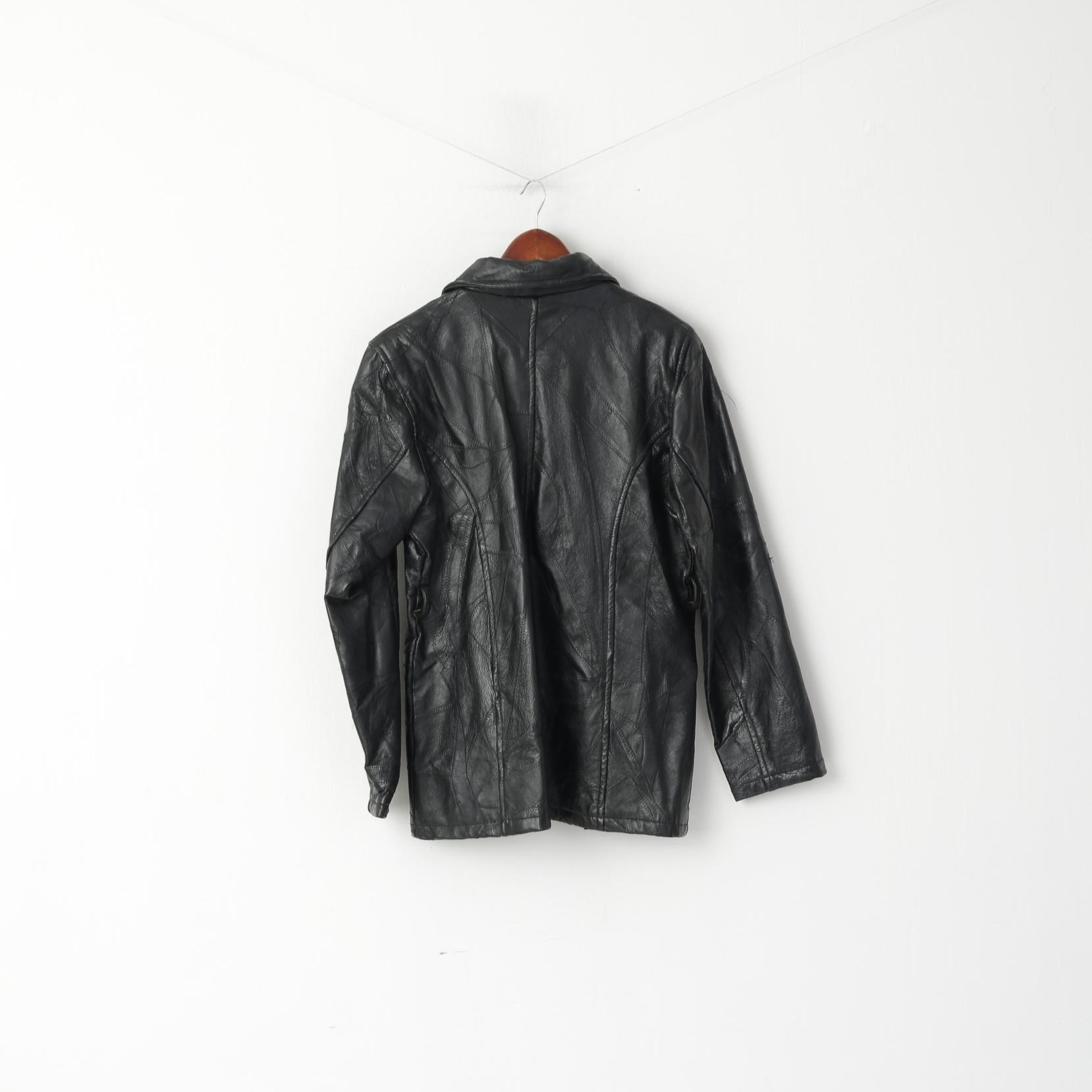 Leather Works Veste XXL pour femme en cuir noir avec patchwork et fermeture éclair complète