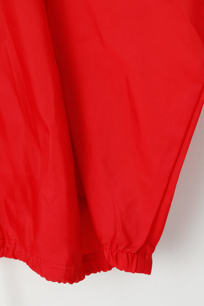 Terra Mitica Men XL Rain Jacket Red Nylon Waterproof Hidden Hood Retro Top