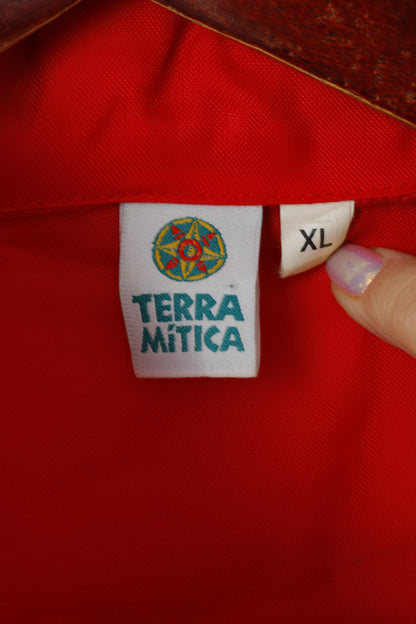 Terra Mitica Men XL Rain Jacket Red Nylon Waterproof Hidden Hood Retro Top