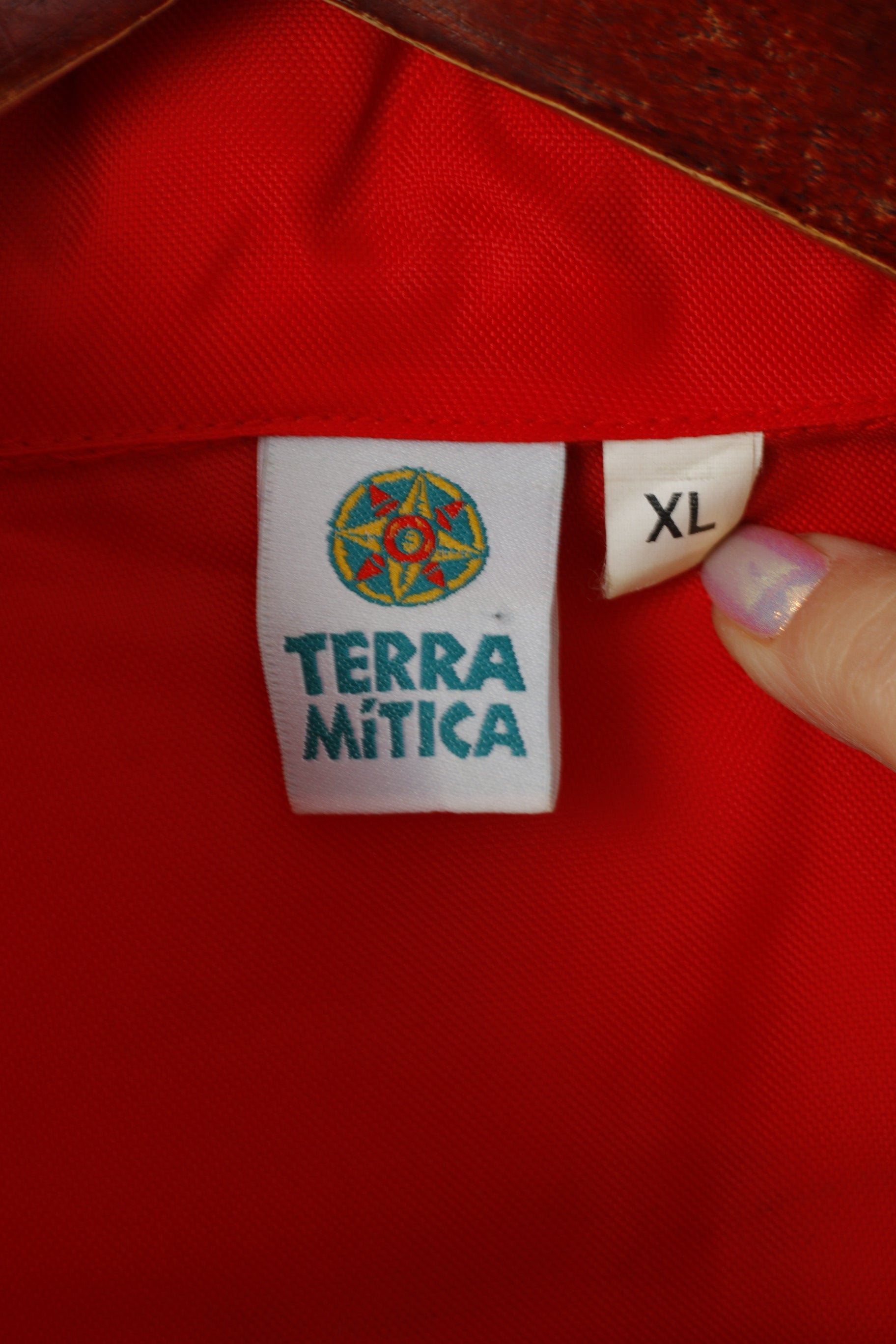 Terra Mitica Men XL Rain Jacket Red Nylon Waterproof Hidden Hood Retro Top