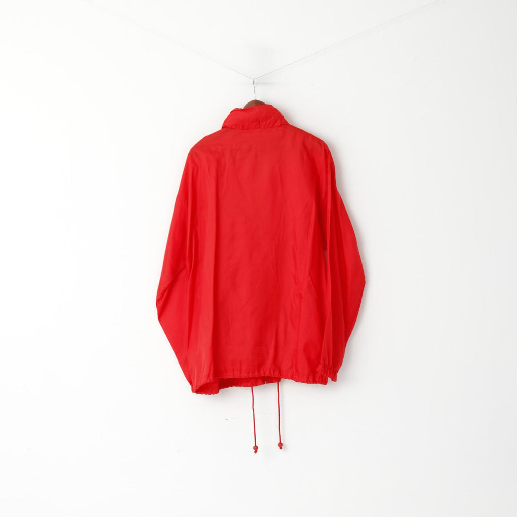 Terra Mitica Men XL Rain Jacket Red Nylon Waterproof Hidden Hood Retro Top