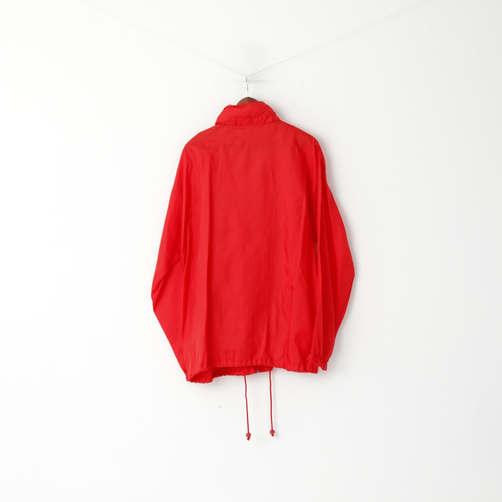 Terra Mitica Men XL Rain Jacket Red Nylon Waterproof Hidden Hood Retro Top