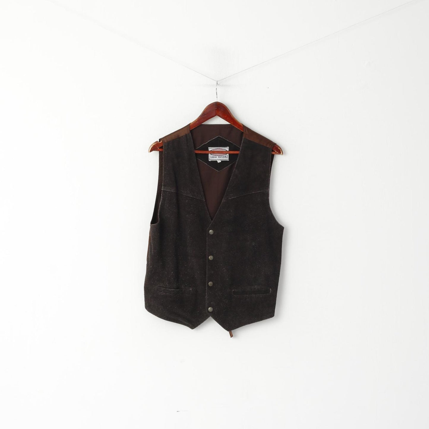 Peanuts Clothing Men L Vest Brown Leather Vintage Snaps Country Waistcoat