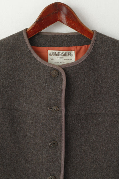 Jaeger Women 14 Blazer Grey Wool Vintage Shoulder Pads Cropped Jacket