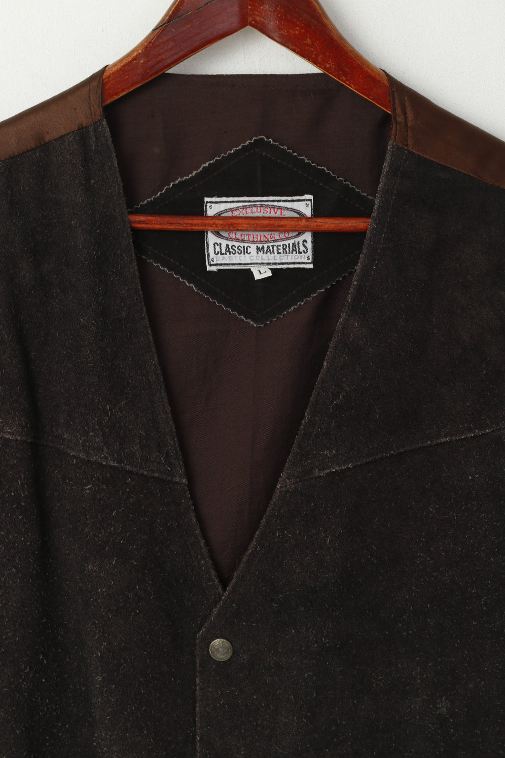 Peanuts Clothing Hommes L Gilet Marron Cuir Vintage Snaps Country Gilet