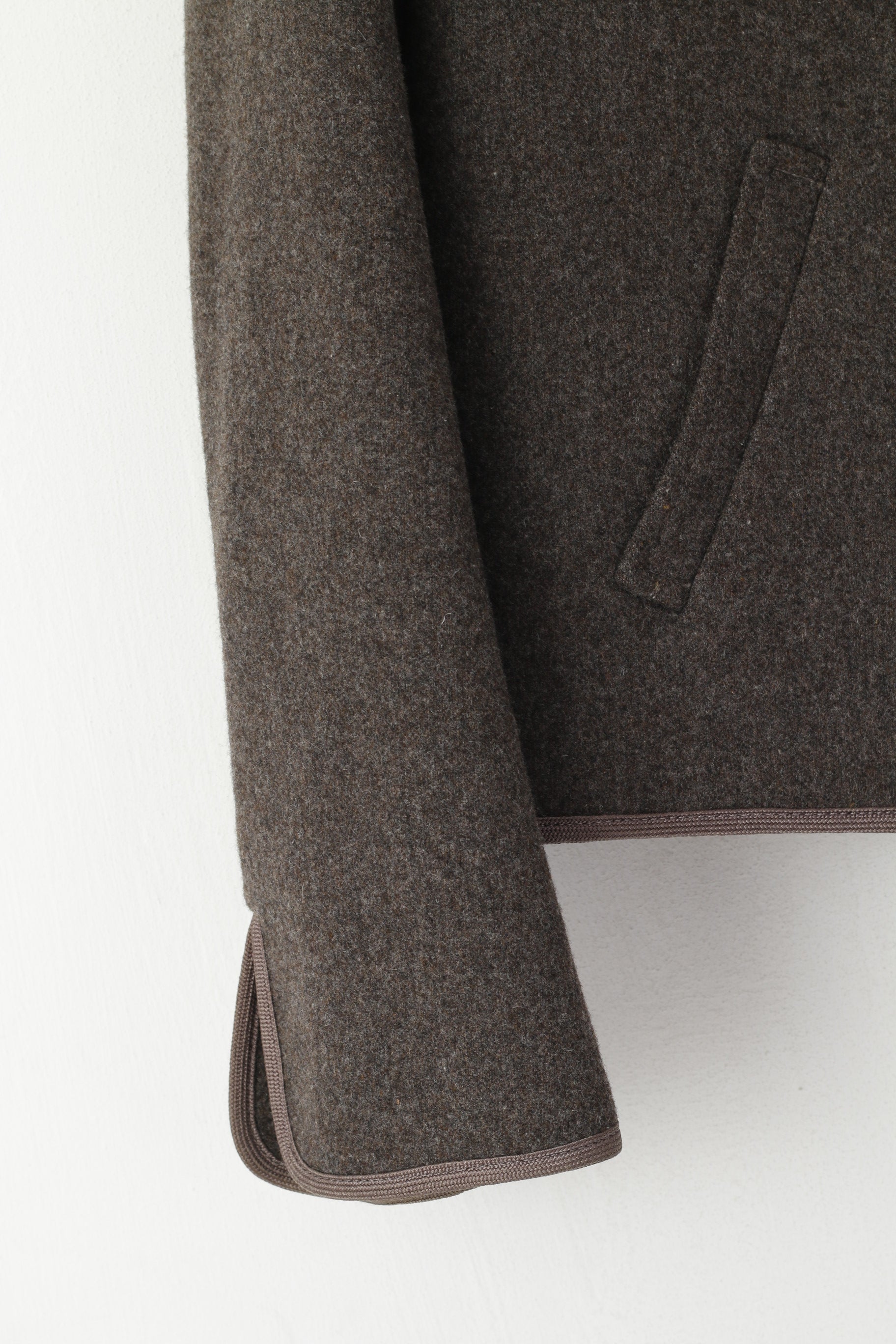 Giacca corta Jaeger da donna 14 Blazer in lana grigia con spalline vintage