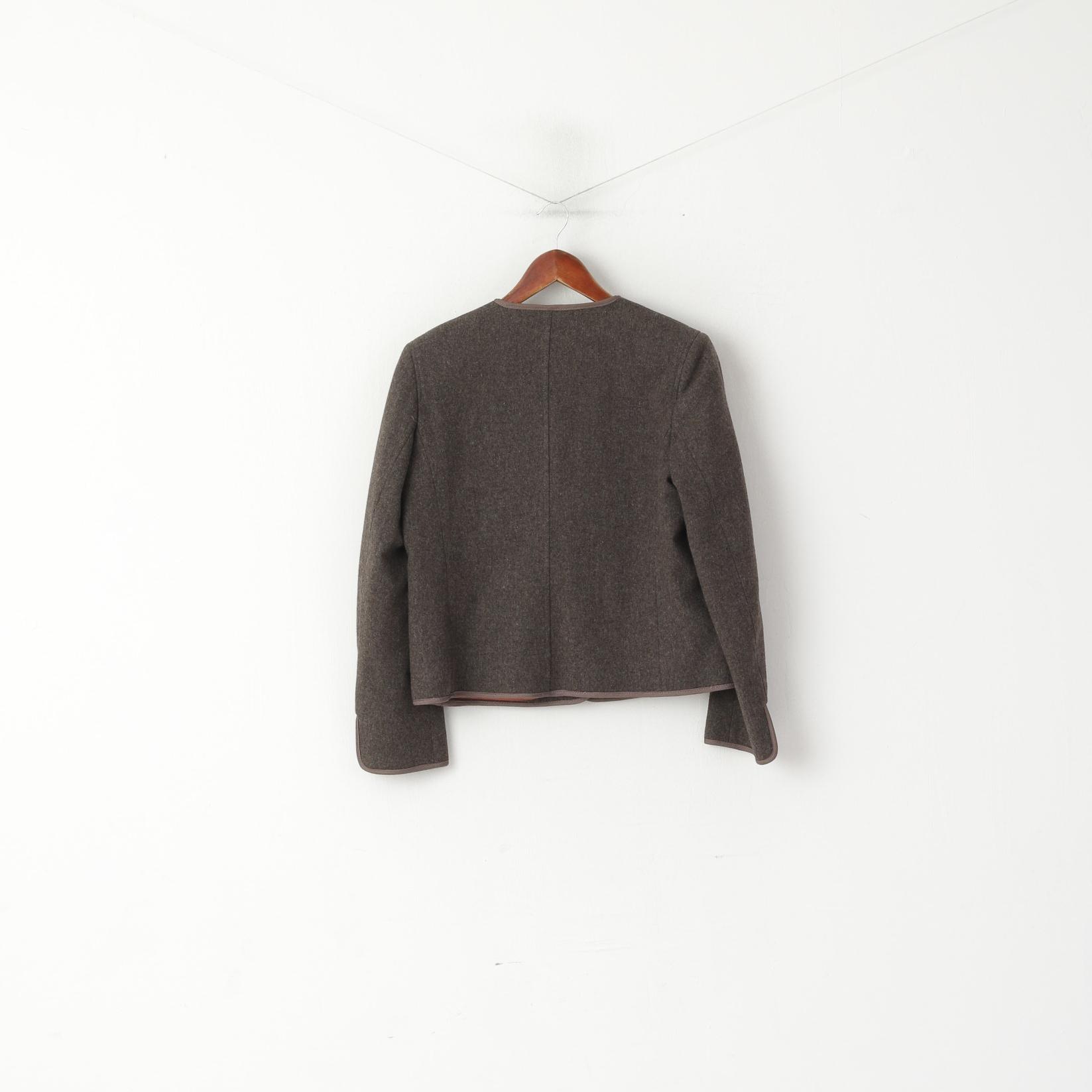 Giacca corta Jaeger da donna 14 Blazer in lana grigia con spalline vintage