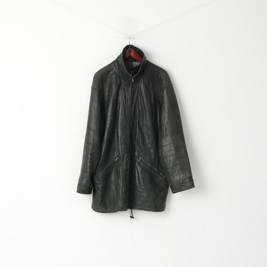 Pearlwood Men 52 L Leather Jacket Black Soft Washed Look Sportswear Full Zipper Top