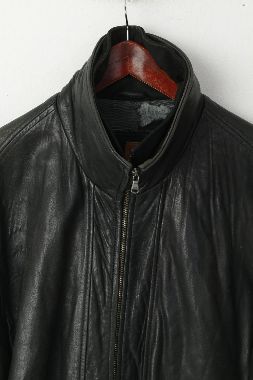 Pearlwood Men 52 L Leather Jacket Black Soft Washed Look Sportswear Full Zipper Top