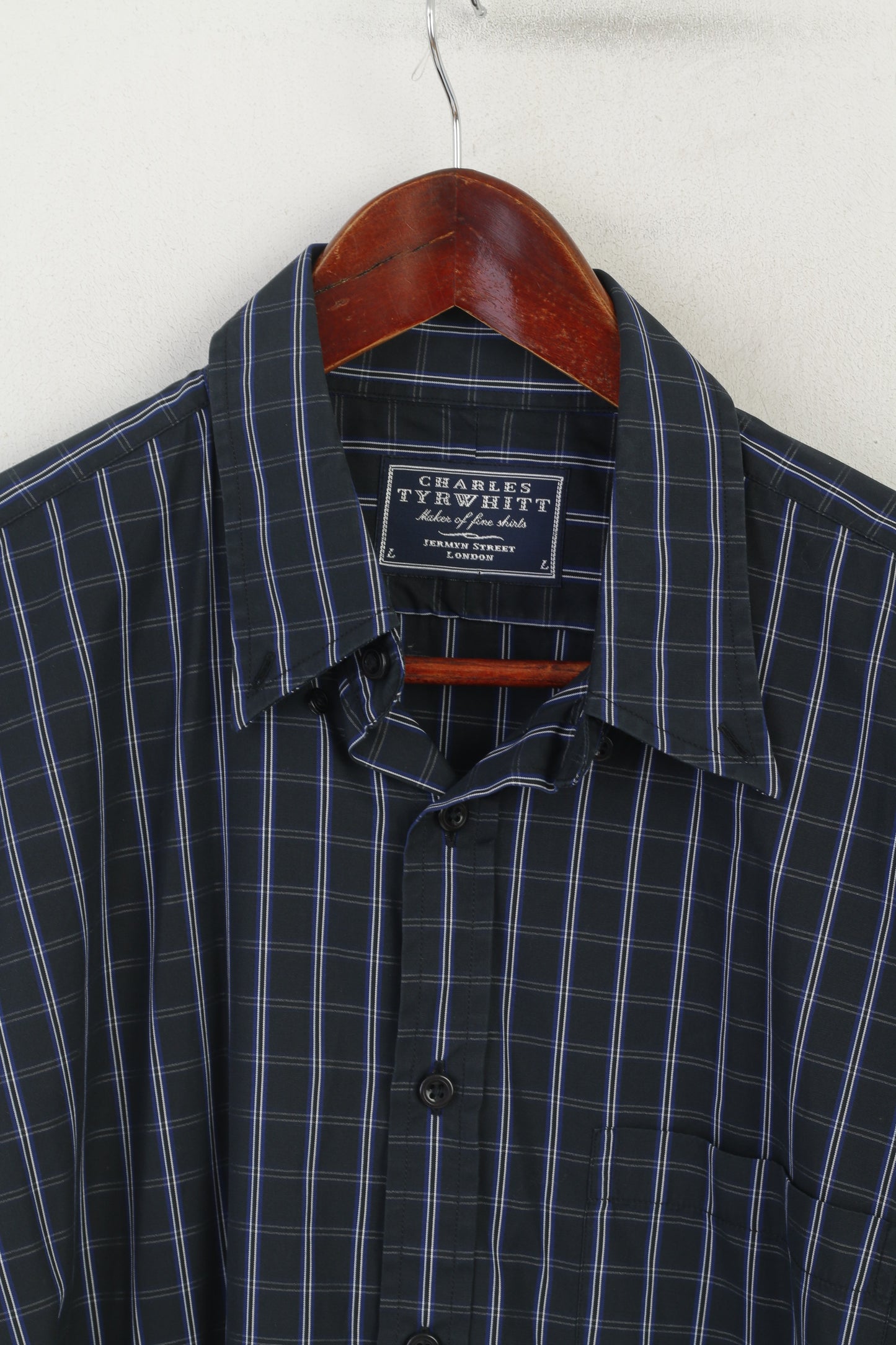 Camicia casual da uomo Charles Tyrwhitt L. Top con colletto button down a quadretti in cotone blu scuro