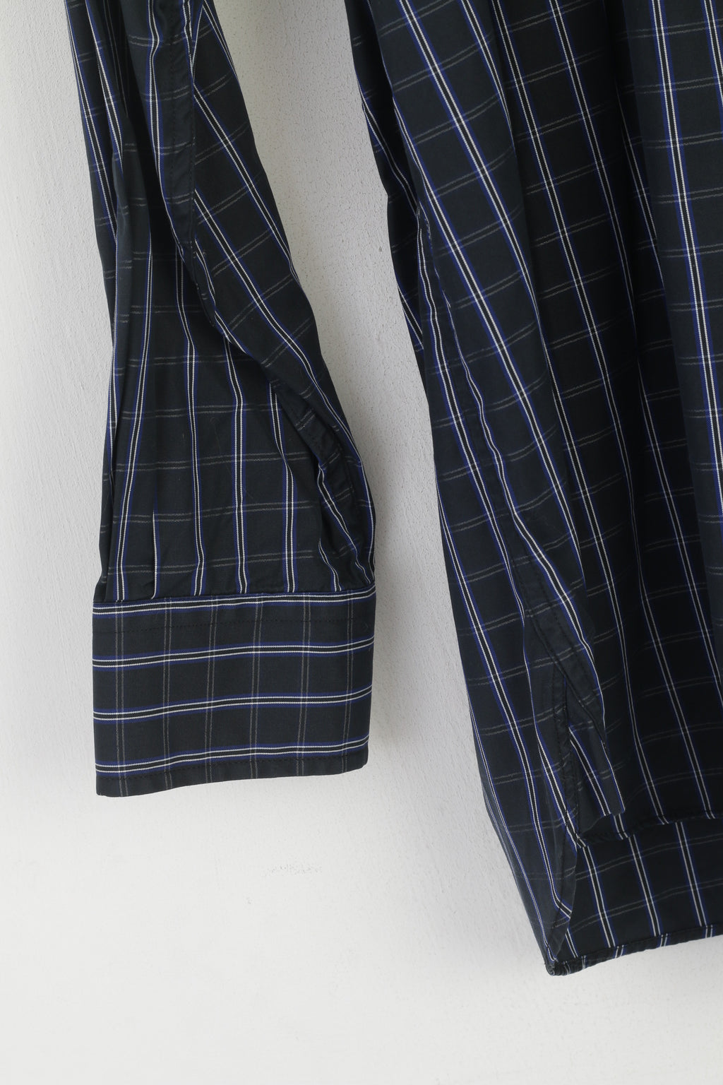 Charles Tyrwhitt Men L Casual Shirt Navy Cotton Checkered Button Down Collar Top