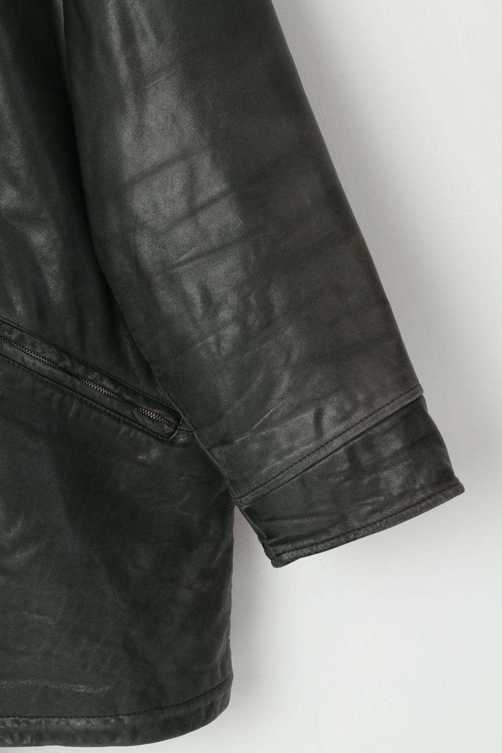 Pearlwood Men 52 L Leather Jacket Black Soft Washed Look Sportswear Full Zipper Top