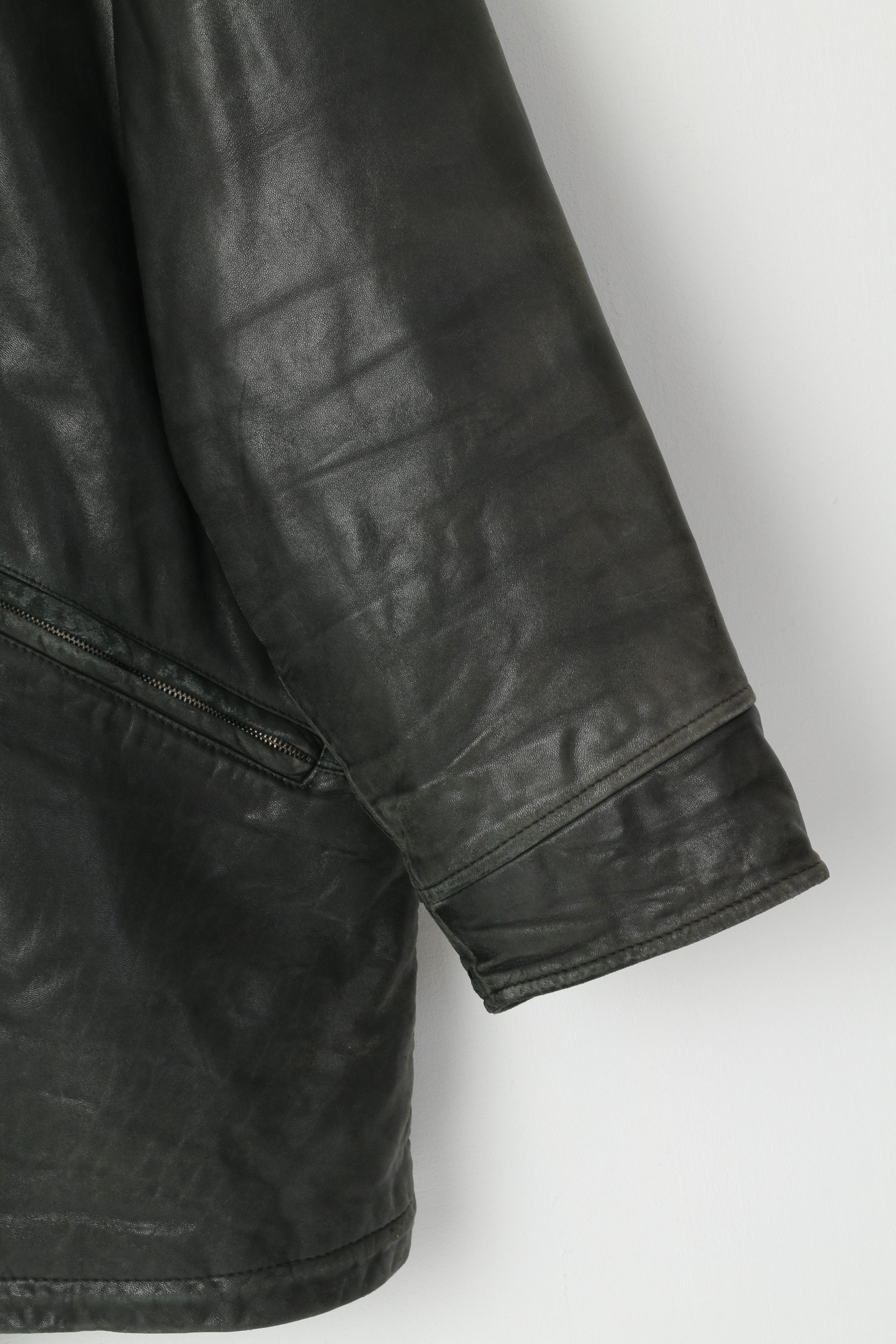 Pearlwood Men 52 L Leather Jacket Black Soft Washed Look Sportswear Full Zipper Top