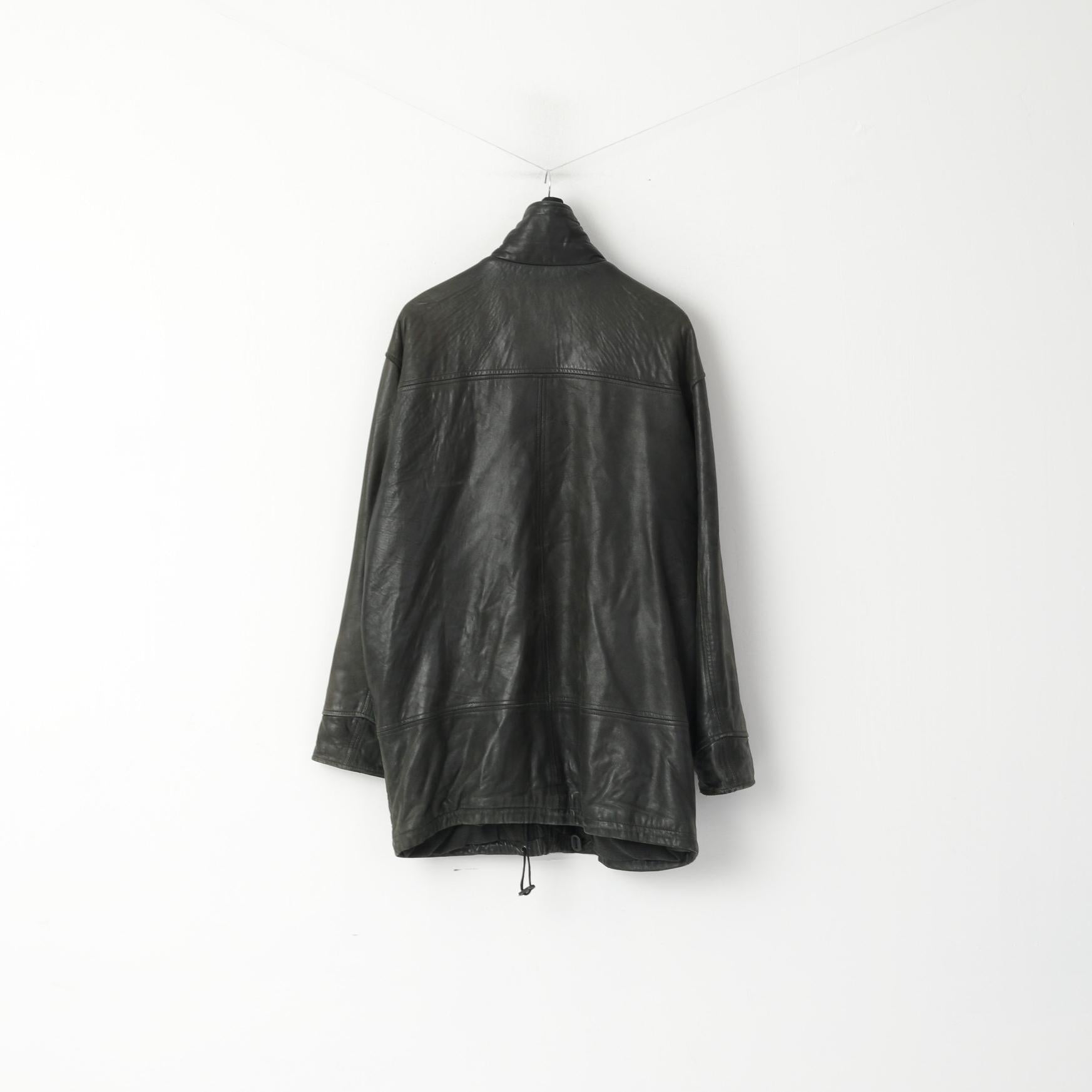 Pearlwood Men 52 L Leather Jacket Black Soft Washed Look Sportswear Full Zipper Top