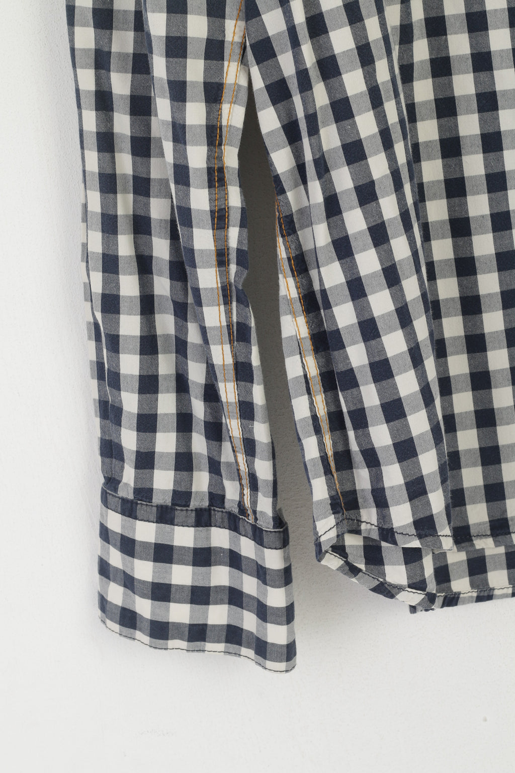 Camp David Men M Casual Shirt Navy Cotton Check Long Sleeve Muscle Fit Top