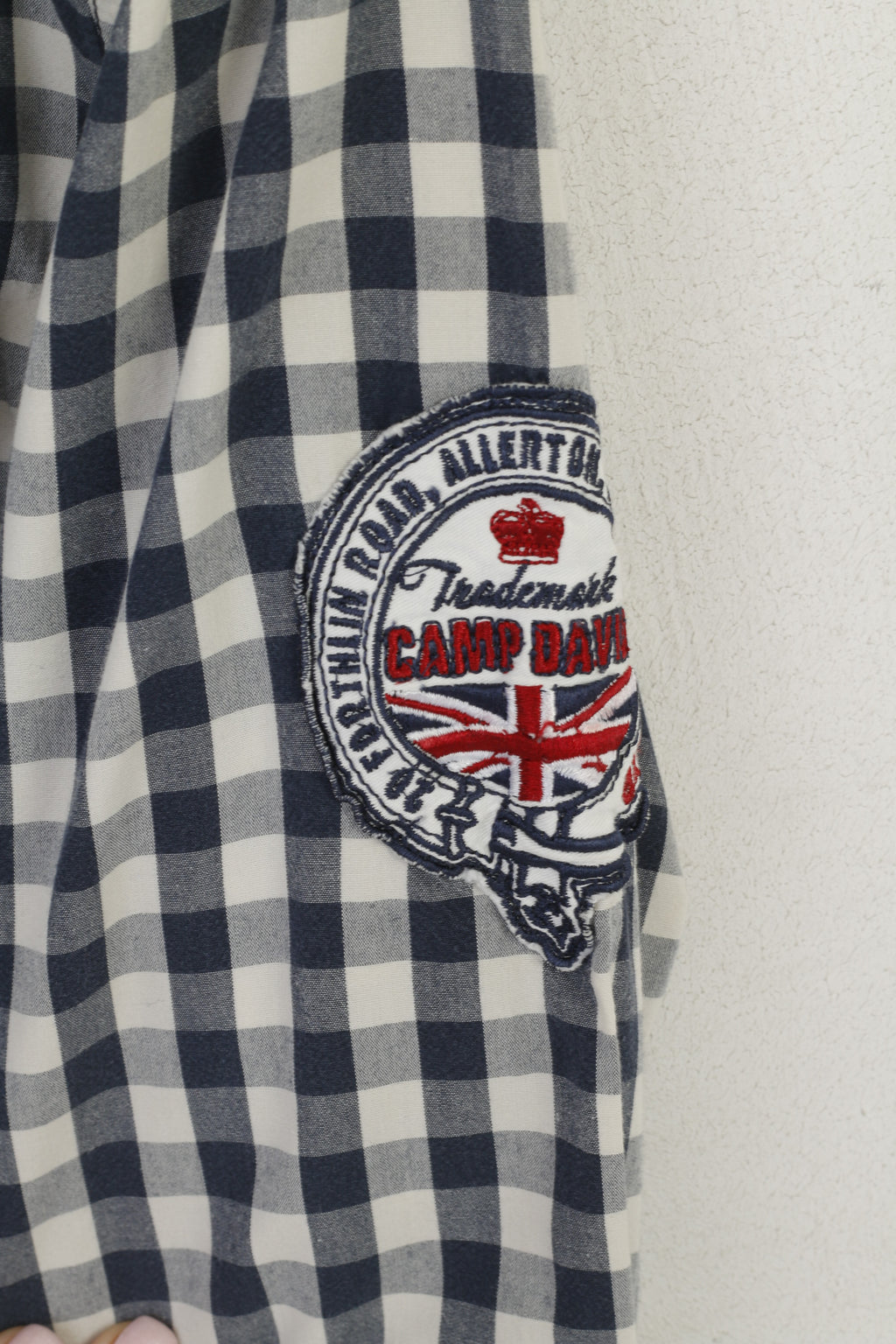 Camp David Men M Casual Shirt Navy Cotton Check Long Sleeve Muscle Fit Top