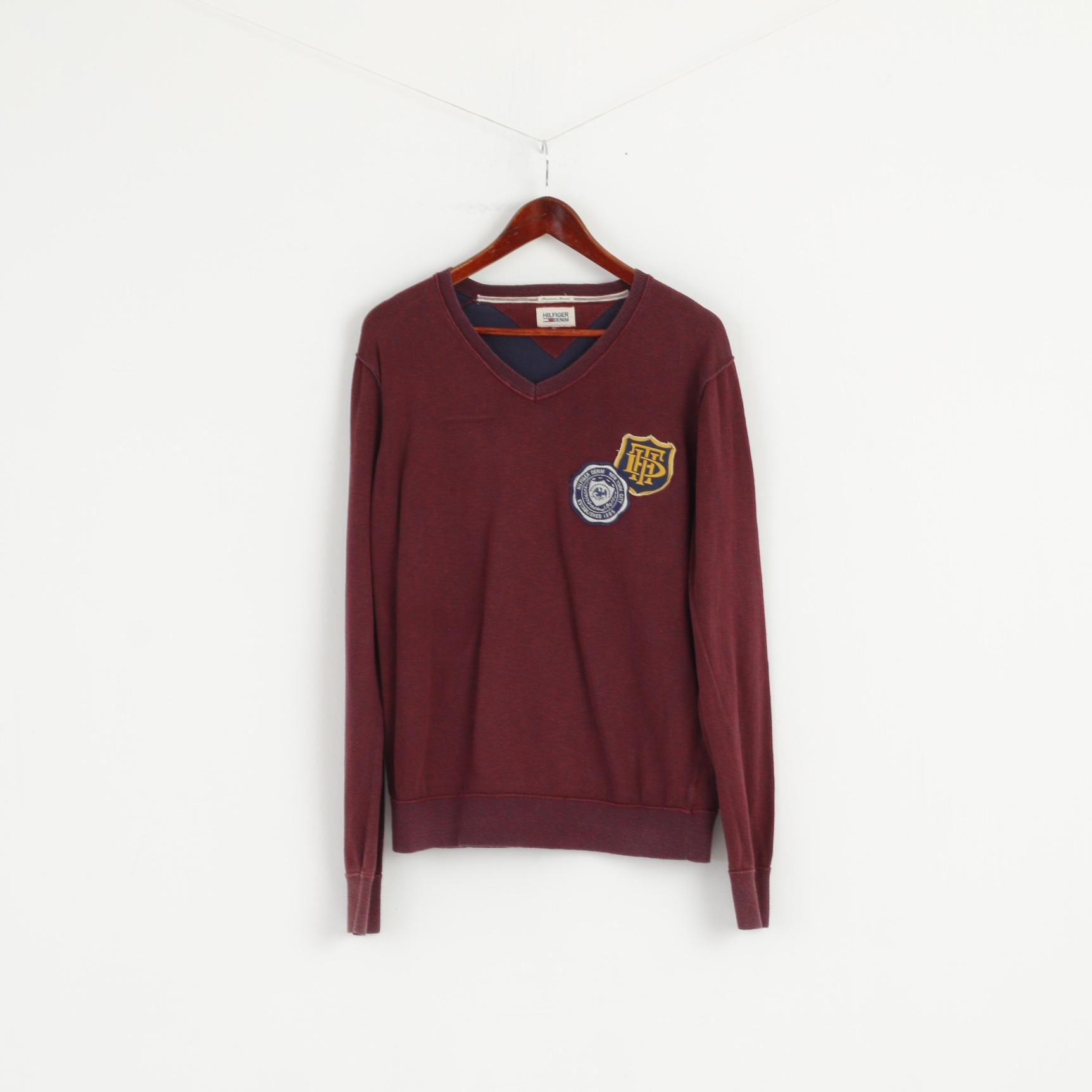 Maglione Hilfiger Denim Uomo XL (L) Maglione classico Tommy in cotone con scollo a V marrone