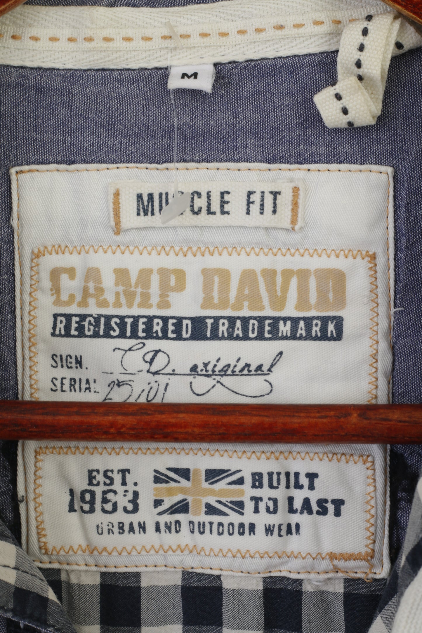 Camp David Camicia casual da uomo M. Top muscoloso a maniche lunghe a quadri in cotone blu scuro