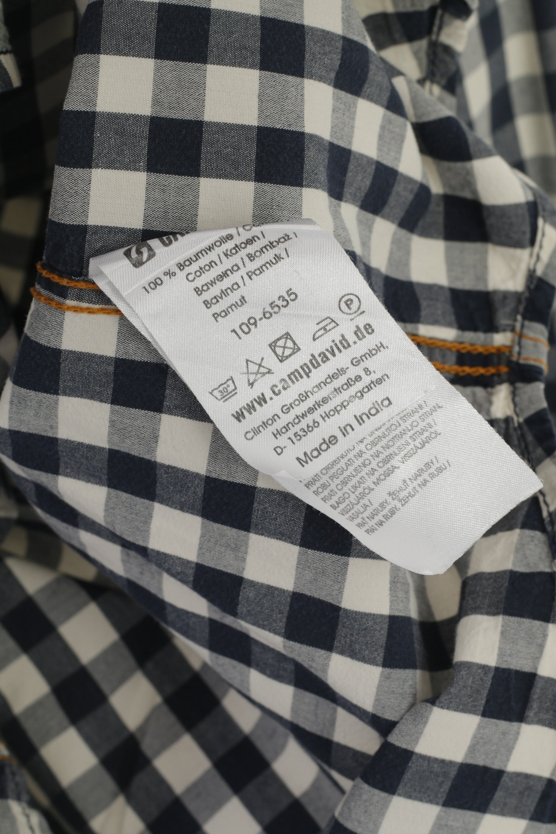 Camp David Men M Casual Shirt Navy Cotton Check Long Sleeve Muscle Fit Top