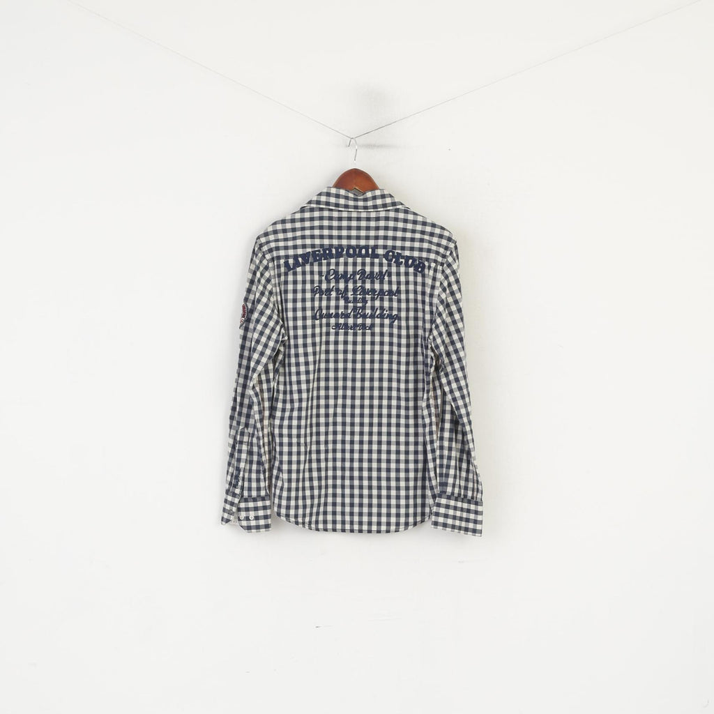 Camp David Men M Casual Shirt Navy Cotton Check Long Sleeve Muscle Fit Top