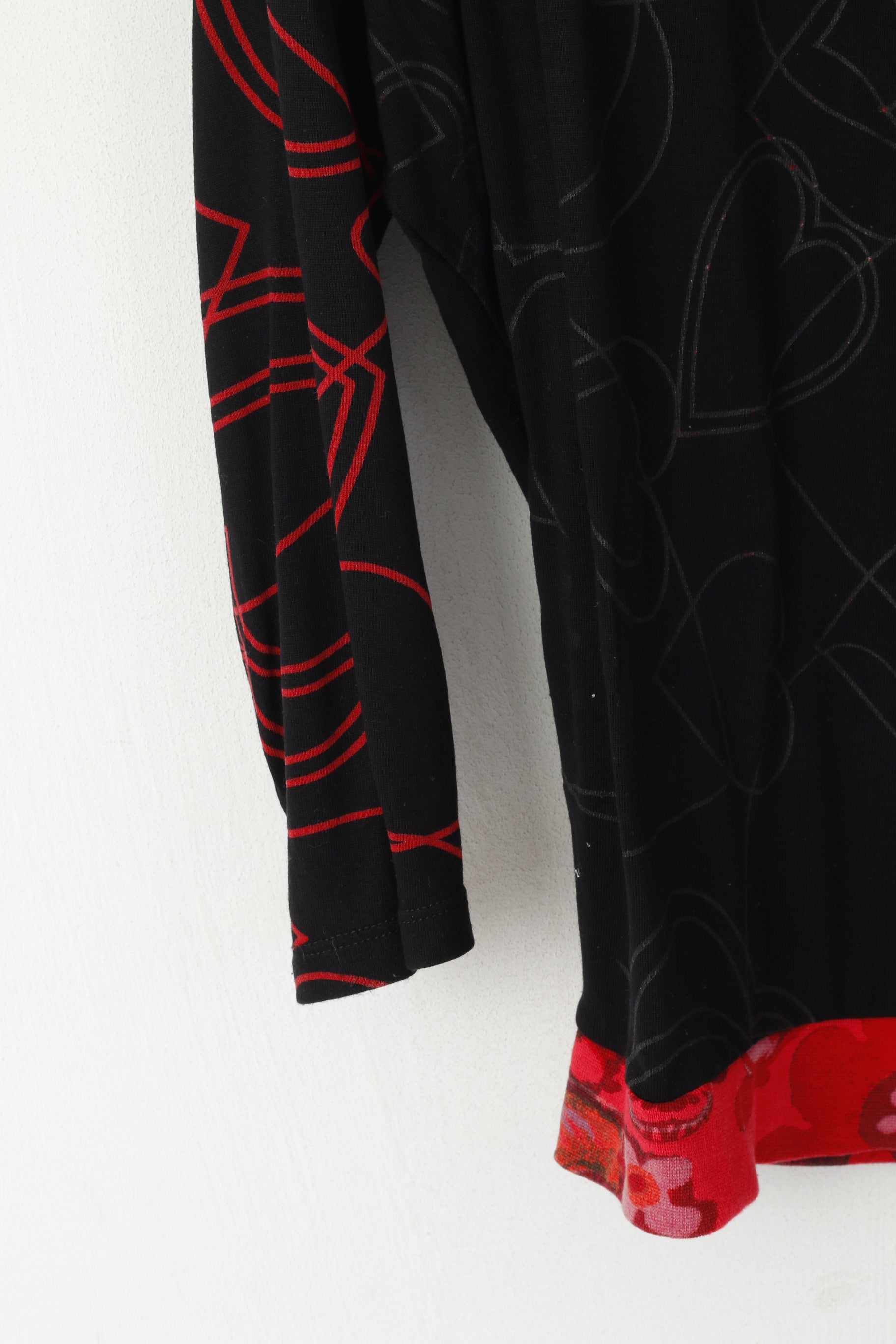 Desigual Femmes L Chemise Noir Doux Oversize Coeurs Amour Imprimé Haut À Manches 2/3