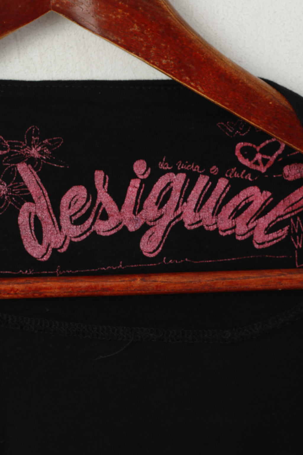 Desigual Maglia L da donna Nera Morbida maglietta oversize con stampa cuori amore a 2/3 maniche