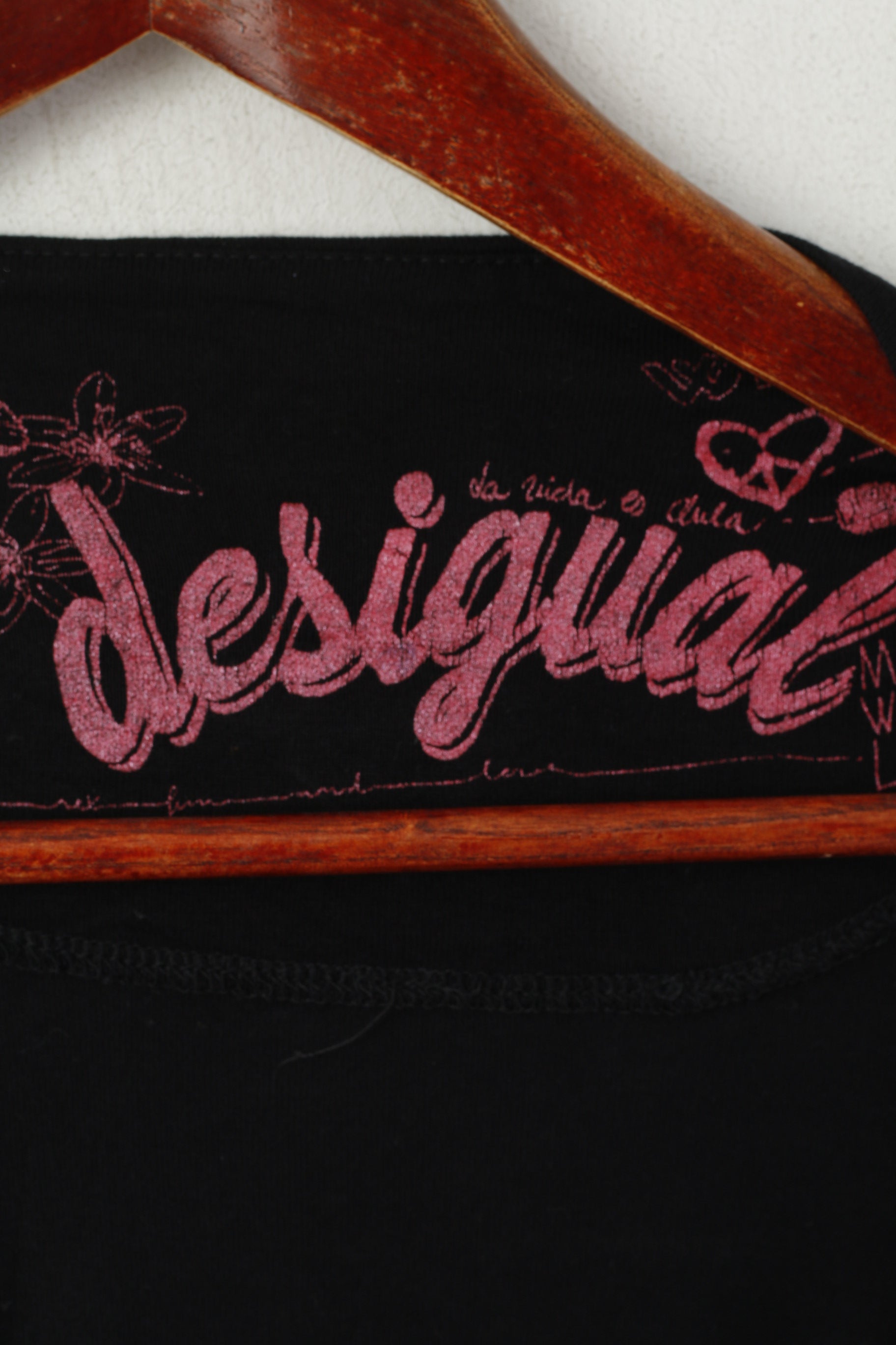 Desigual Femmes L Chemise Noir Doux Oversize Coeurs Amour Imprimé Haut À Manches 2/3