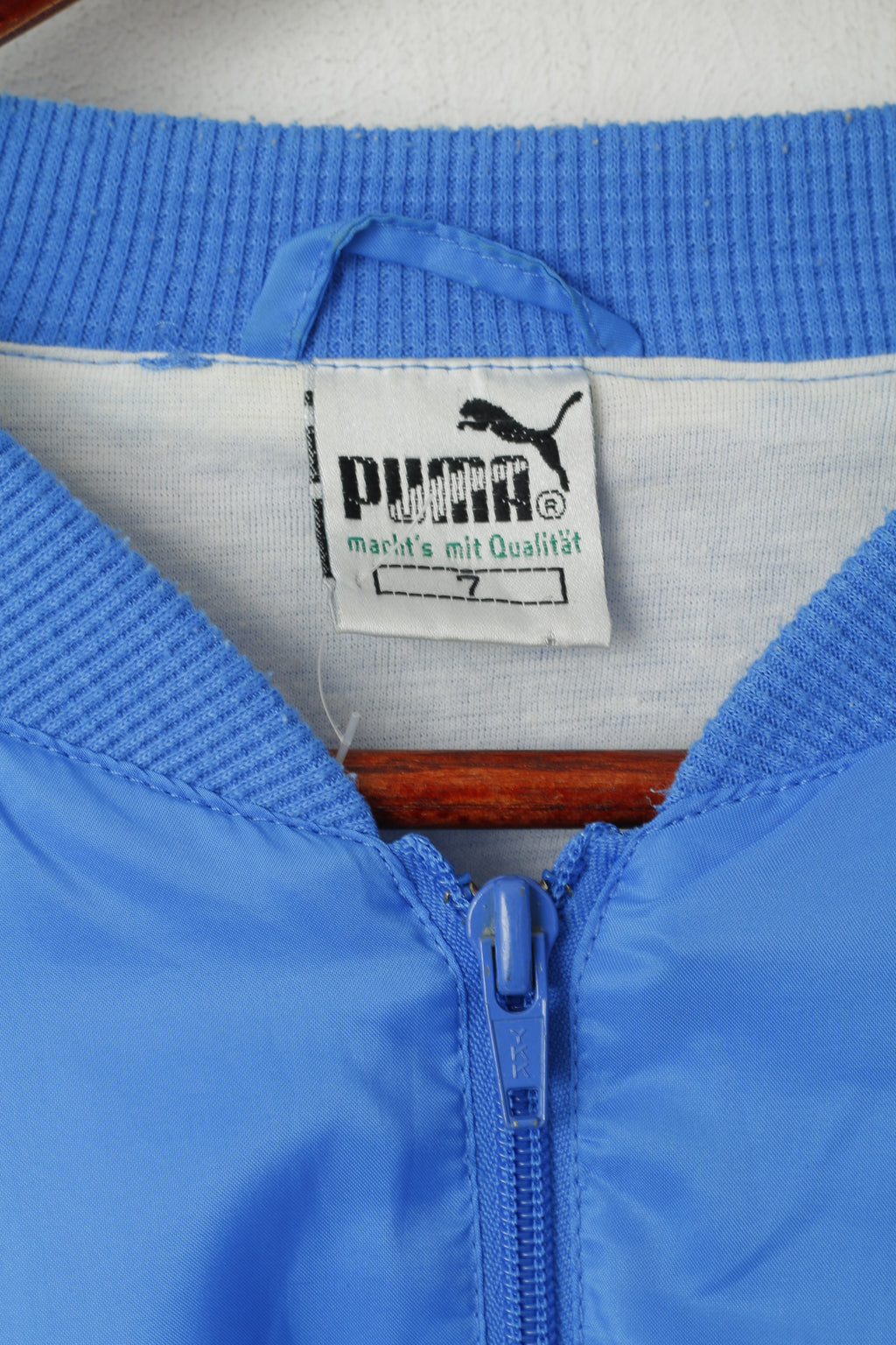 Giacca Puma da uomo 7 M vintage bianca blu lucida Oldschool con cerniera intera